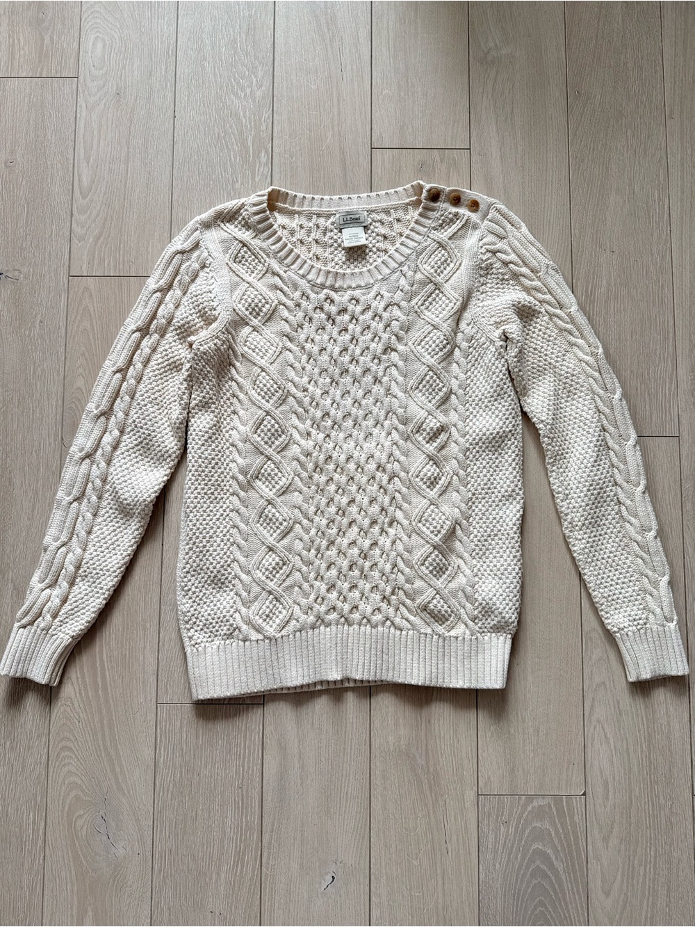 L.L. Bean Cable Knit Cotton Sweater in Cream Women’s Size Medium